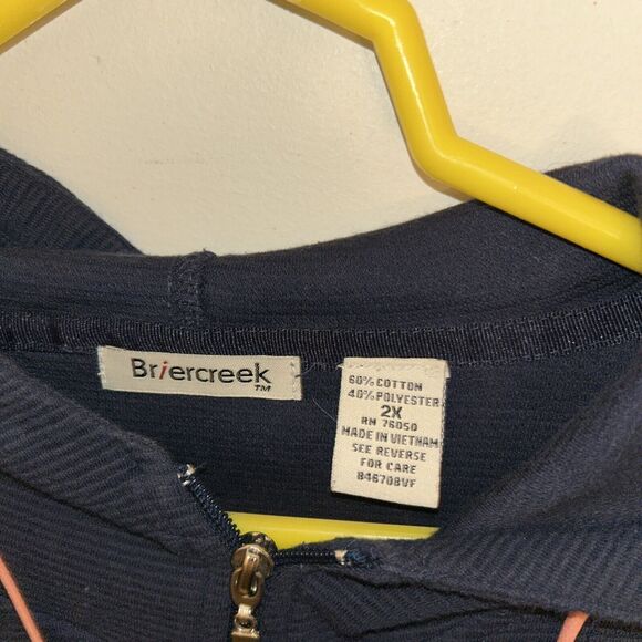 Briercreek Hooded Women’s Pullover Navy Top Orange Stripe 1/4 Zip. Pockets. 2X - Picture 2 of 6